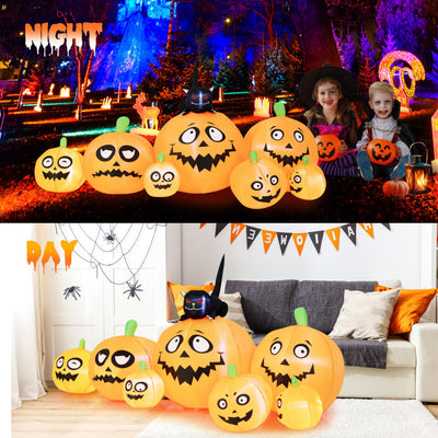 4 Pumpkins Patch Halloween Decoration with Black Cat and Built-in LED Lights