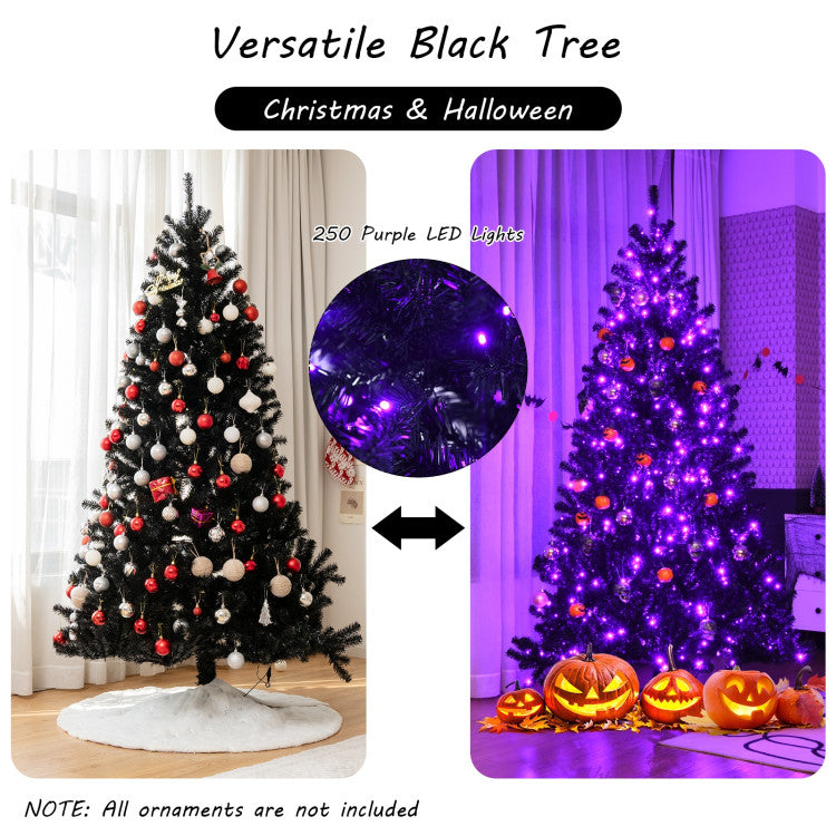 Black Artificial Christmas Halloween Tree with Purple LED Lights