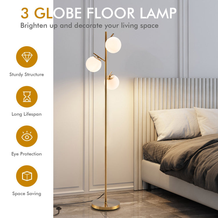 3-Globe Floor Lamp with Foot Switch and Bulb Bases