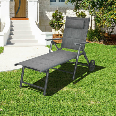 Patio Reclining Chaise Lounge with Adjust Neck Pillow