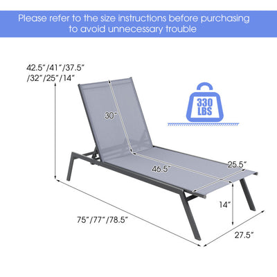 Outdoor Adjustable Chaise Lounge Chair with Lay Flat Position and Quick-Drying Fabric