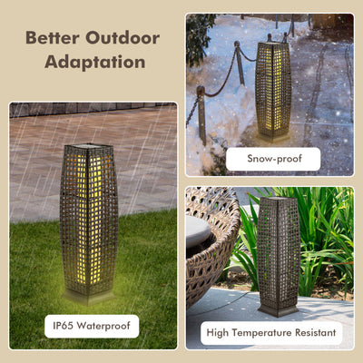 2 Pieces Solar-Powered Square Wicker Floor Lamps with Auto LED Light