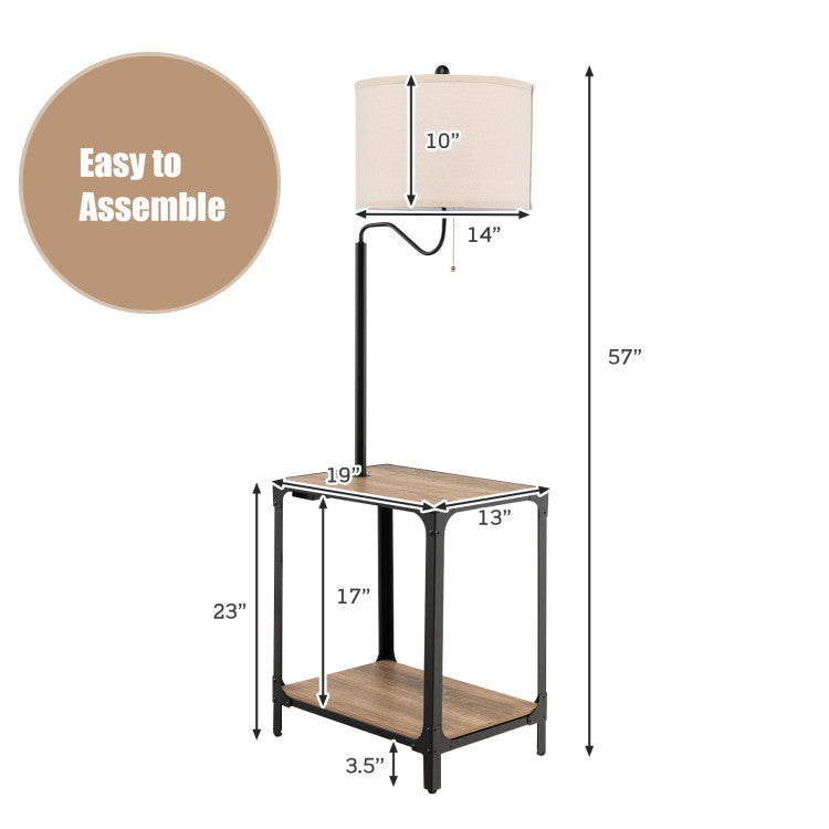 360° Rotatable Floor Lamp with End Table and USB Charging Ports