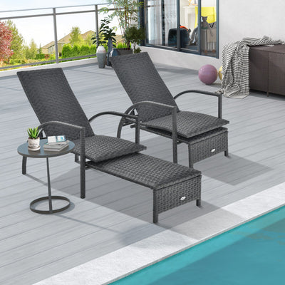 Patio Chaise Lounge Outdoor Rattan Lounge Chair with Retractable Ottoman