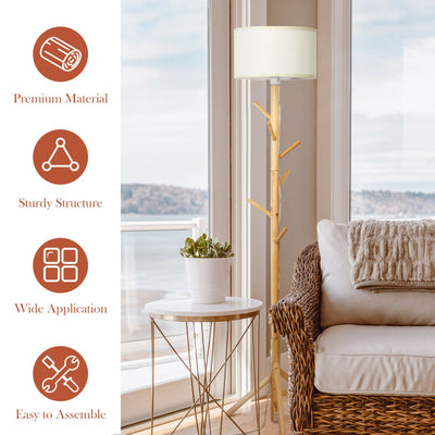 Multifunctional Wood Floor Light with 6 Hooks and E26 Lamp Holder