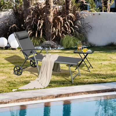 Adjustable Patio Folding Chaise Lounge Chair with Wheels