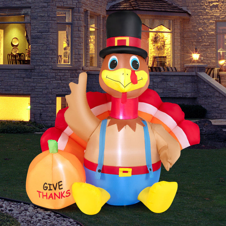 6 Feet Thanksgiving Inflatable Turkey with Pumpkin Fall Harvest Decor with Lights