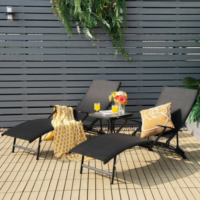 2 Pieces Patio Folding Stackable Lounge Chair Chaise with Armrest