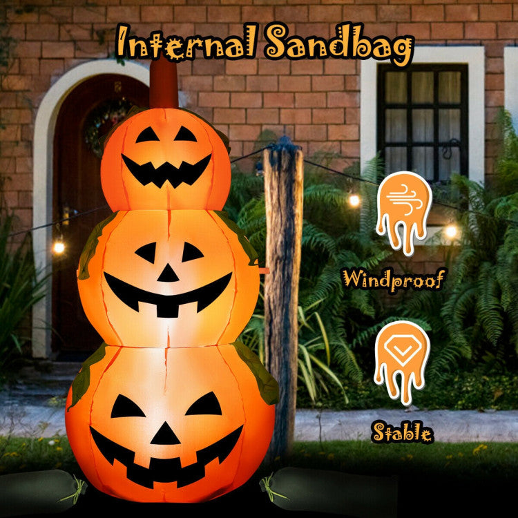 5.2 ft 3-Pumpkin Stack Halloween Inflatable with Internal LED Bulbs and Waterproof Fan