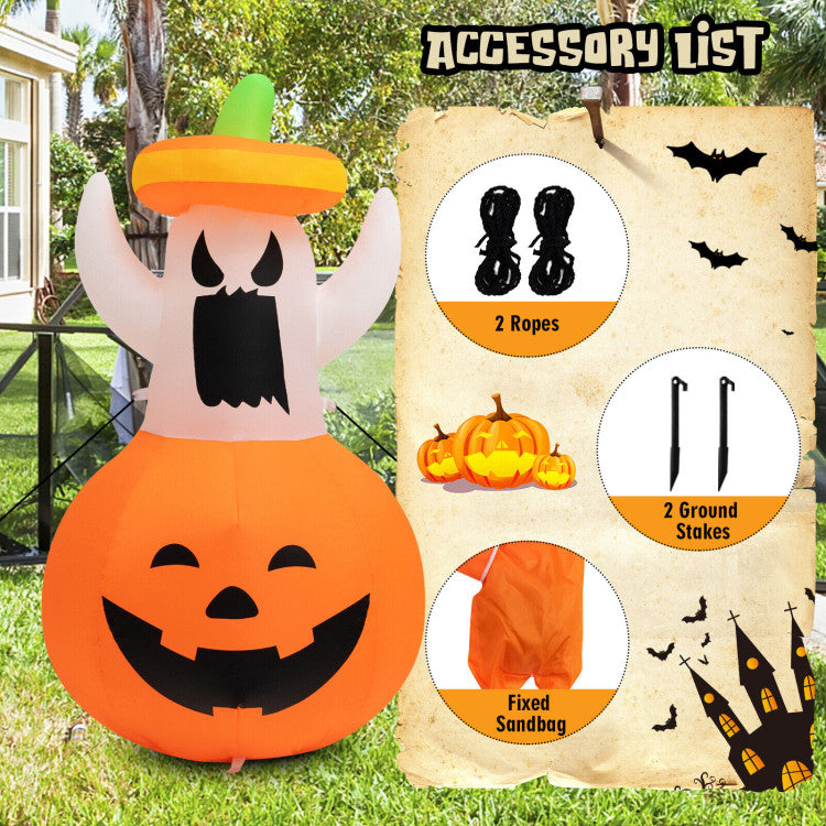 Inflatable Halloween Ghost Decoration with Hat and Pumpkin Lantern