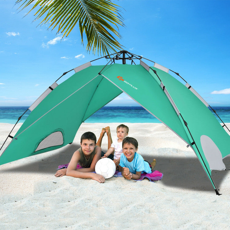 2-in-1 4 Person Instant Pop-up Waterproof Camping Tent--Green