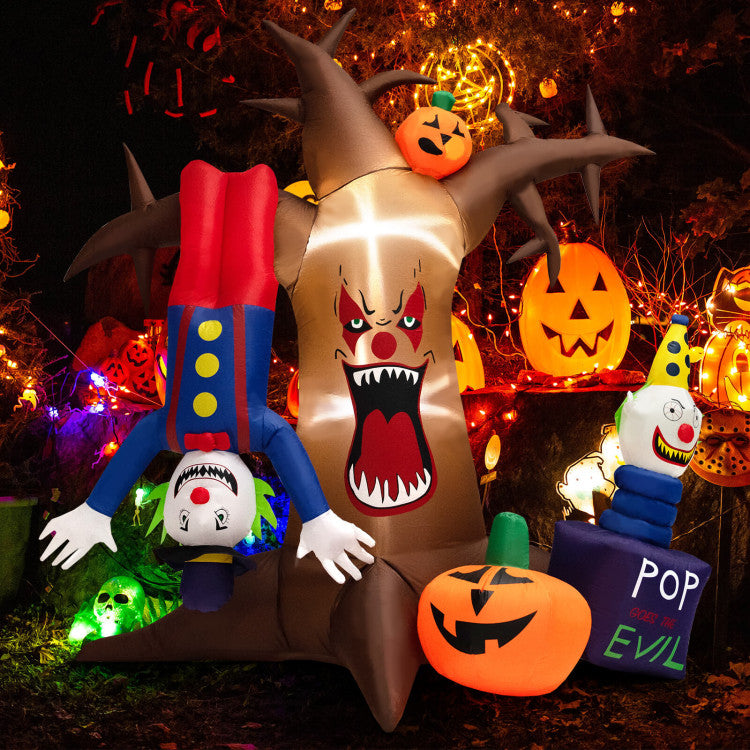 8 Feet Halloween Inflatable Tree Giant Blow-up Spooky Dead Tree with Pop-up Clowns