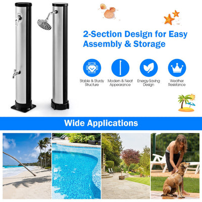 7.2 Feet Solar-Heated Outdoor Shower with Free-Rotating Silver Shower Head