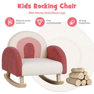Kids Rocking Chair Children Velvet Upholstered Sofa with Solid Wood Legs