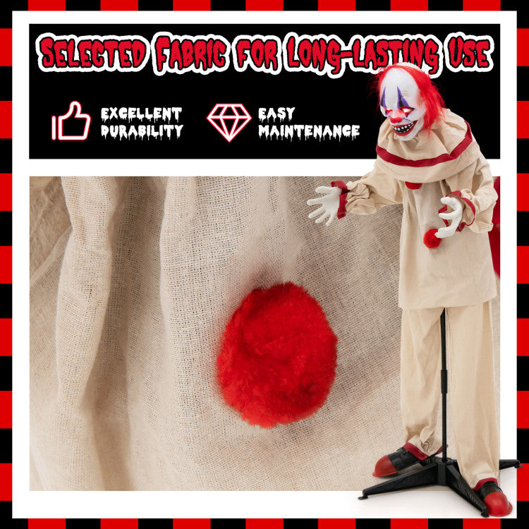 5 FT Grins Animatronic Killer Clown Halloween Decoration with Glowing Red Eyes