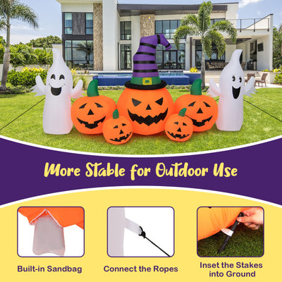 9 Feet Long Halloween Inflatable Pumpkins with 2 Ghosts