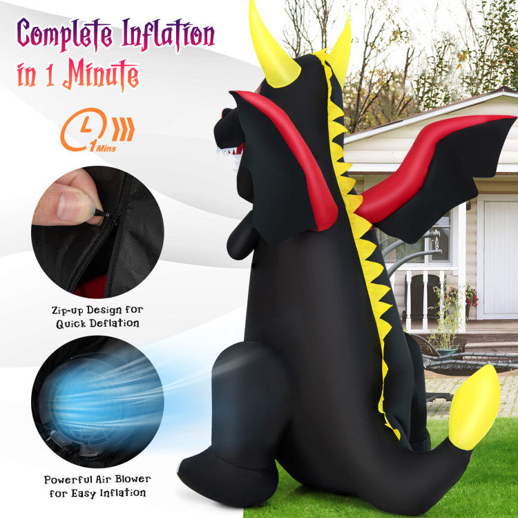 8 Feet Halloween Inflatable Fire Dragon  Decoration with LED Lights