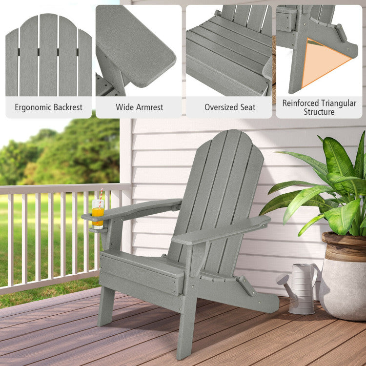 Foldable Weather Resistant Patio Chair with Built-in Cup Holder Gray