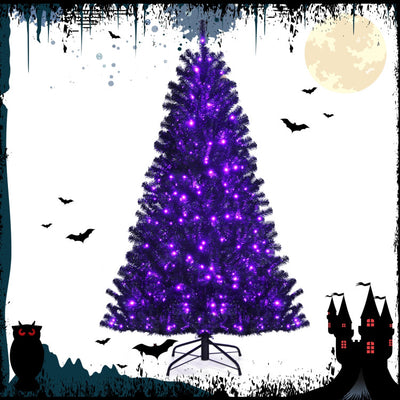 Black Artificial Christmas Halloween Tree with Purple LED Lights