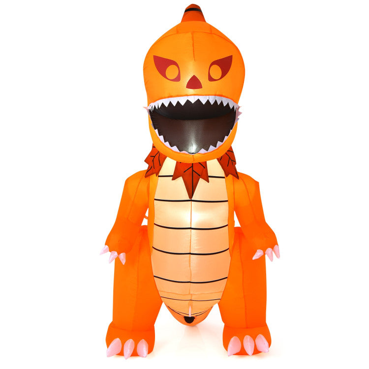 8 Feet Halloween Inflatables Pumpkin Head Dinosaur with LED Lights and 4 Stakes