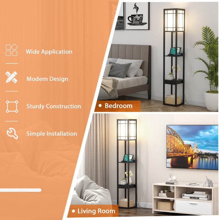 Modern Floor Lamp with Shelves and Drawer