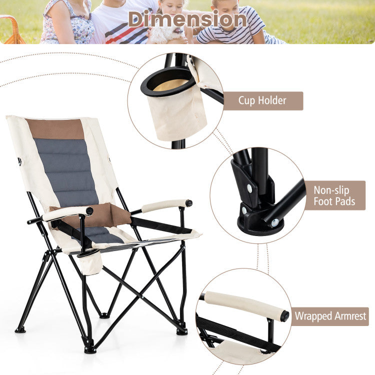 Folding Camping Chair with Cup Holder Armrest and Lumbar Pillow