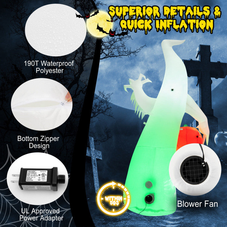 6 Feet Halloween Inflatable Ghost with Built-in LED and Blower