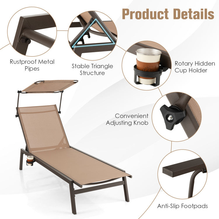 Outdoor Chaise Lounge Chair with Sunshade and 6 Adjustable Position