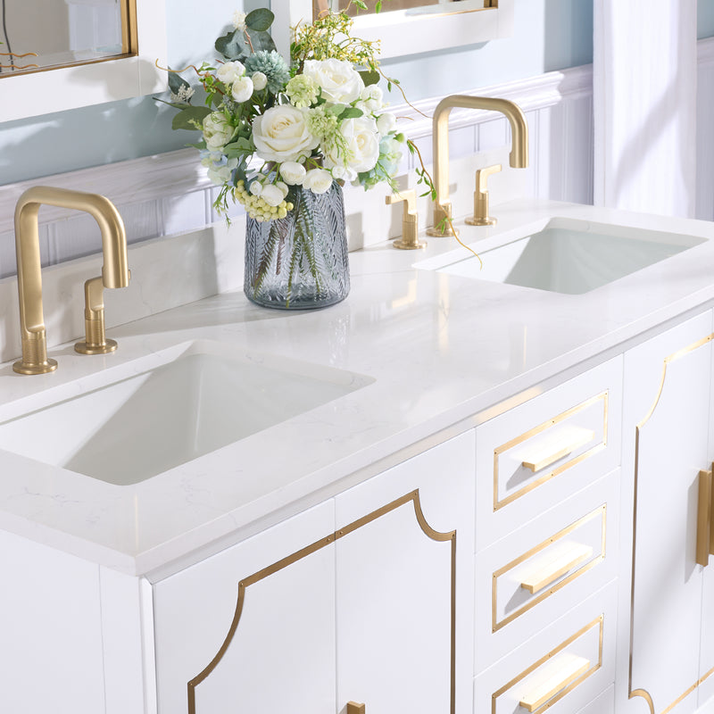 60 in. W x 22 in. D x 35 in. H Freestanding Bathroom Vanity in White with Carrara White Quartz Vanity Top