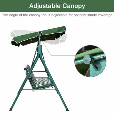 2 Person Weather Resistant Canopy Swing for Porch Garden Backyard Lawn Green