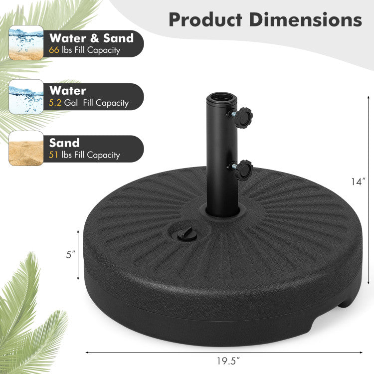 19.5 Inch Fillable Round Umbrella Base Stand for Yard Garden Poolside