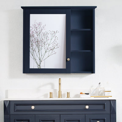 34-in x 30-in Solid Wood Framed Medicine Cabinet with Four Shelvs Navy Blue