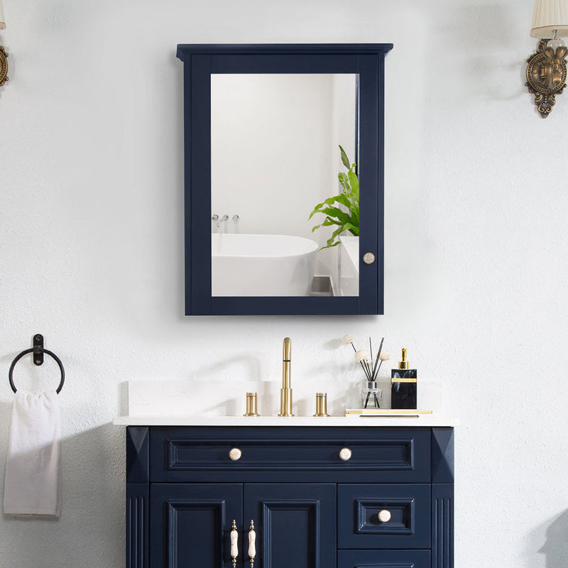 24-in x 30-in Surface Mount Mirrored Rectangle Medicine Cabinet Navy Blue