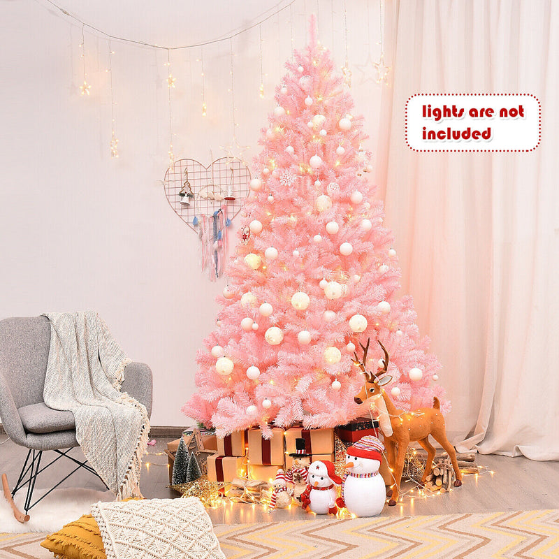 6 ft Pink Artificial Hinged Spruce Full Christmas Tree with Foldable Metal Stand