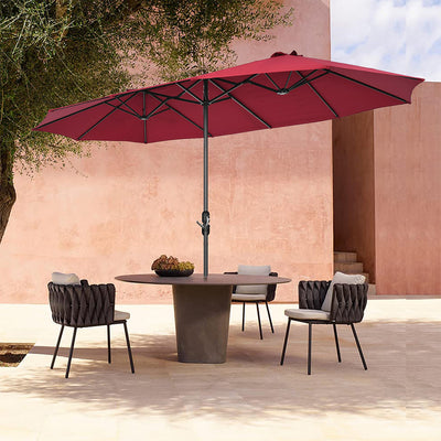 15 Feet Patio Double-Sided Umbrella with Hand-Crank System