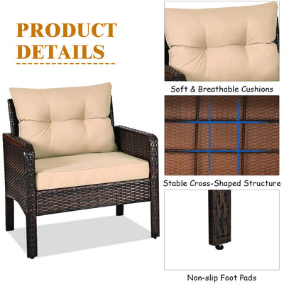 3 Pieces Outdoor Patio Rattan Conversation Set with Seat Cushions