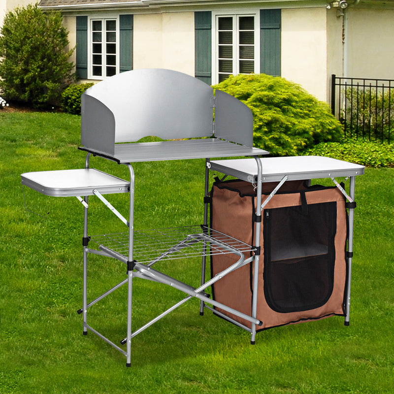 Foldable Outdoor BBQ Portable Grilling Table With Windscreen Bag
