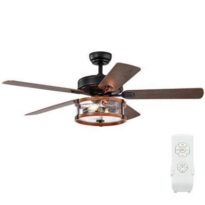 52 Inch Retro Ceiling Fan Lamp with Glass Shade Reversible Blade Remote Control