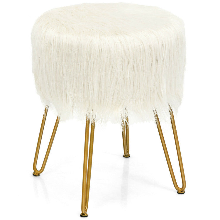 Faux Fur Vanity Stool Chair with Metal Legs for Bedroom and Living Roo Forclover