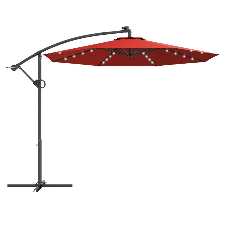 10 Feet 360° Rotation Solar Powered LED Patio Offset Umbrella without – Forclover 10 Feet 360° Rotation Solar Powered LED Patio Offset Umbrella without – Forclover