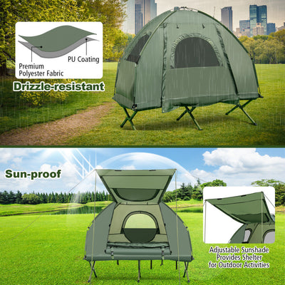 1-Person Folding Camping Tent with Sunshade and Air Mattress