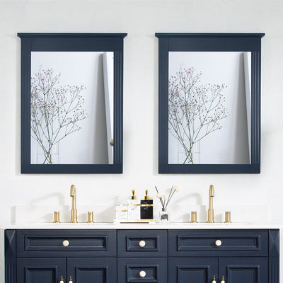 26 in. W x 33 in. H Rectangular Wood Framed Wall Bathroom Vanity Mirror (Set of 2) Navy Blue