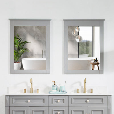 26 in. W x 33 in. H Rectangular Wood Framed Wall Bathroom Vanity Mirror (Set of 2) Titanium Grey