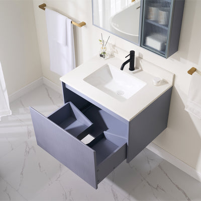 30 in. Modern Style Floating Bathroom Vanity in Lavender with White Carrara Quartz Vanity Top with White Sink