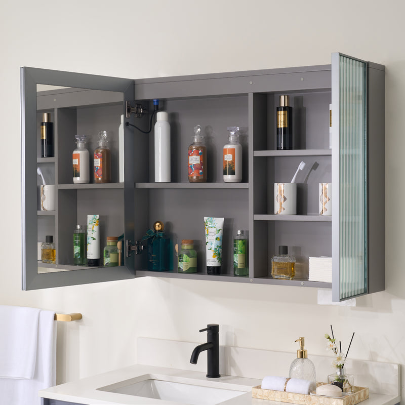 36 in. W x 28 in. H Rectangular Surface Mount LED Mirror Medicine Cabinet in Gray