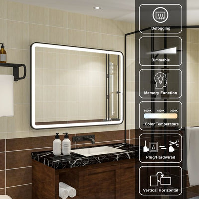 48 x 36 inch LED Bathroom Mirror, Wall Mounted Bathroom Vanity Framed Mirror with Dimmer, IP54 Enhanced Anti-Fog