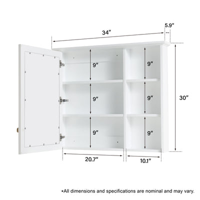 34-in x 30-in Solid Wood Framed Medicine Cabinet with Four Shelvs White