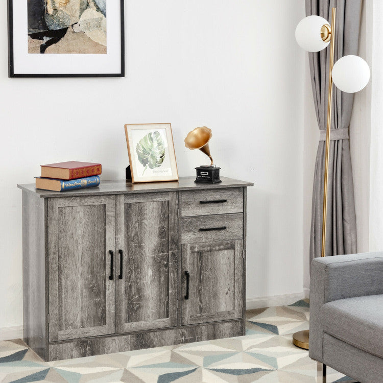 Gray Buffet Server Storage Cabinet with 2-Door Cabinet and 2 Drawers