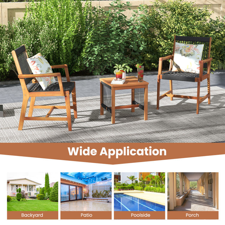 3 Pieces Acacia Wood Patio Furniture Set with Armchairs Coffee Table