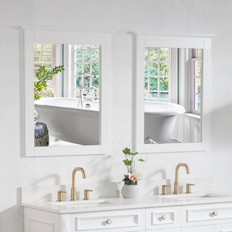 26 in. W x 33 in. H Rectangular Wood Framed Wall Bathroom Vanity Mirror (Set of 2) White